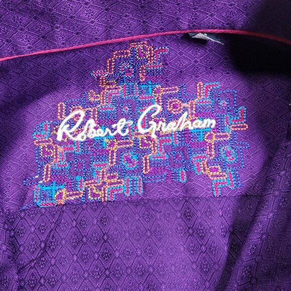 Robert Graham Mens Purple Textured Long Sleeve Button-Up Shirt - Picture 5 of 9